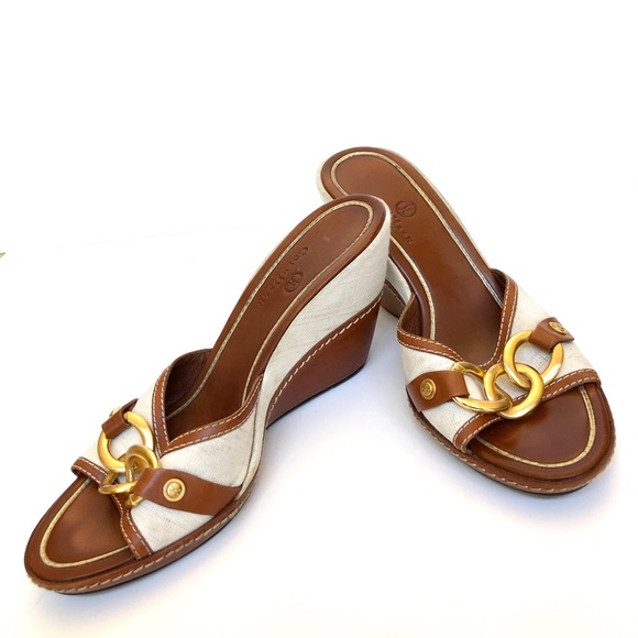 Cole Haan Shoes - Cole Haan Leather and Linen Wedge Used Condition